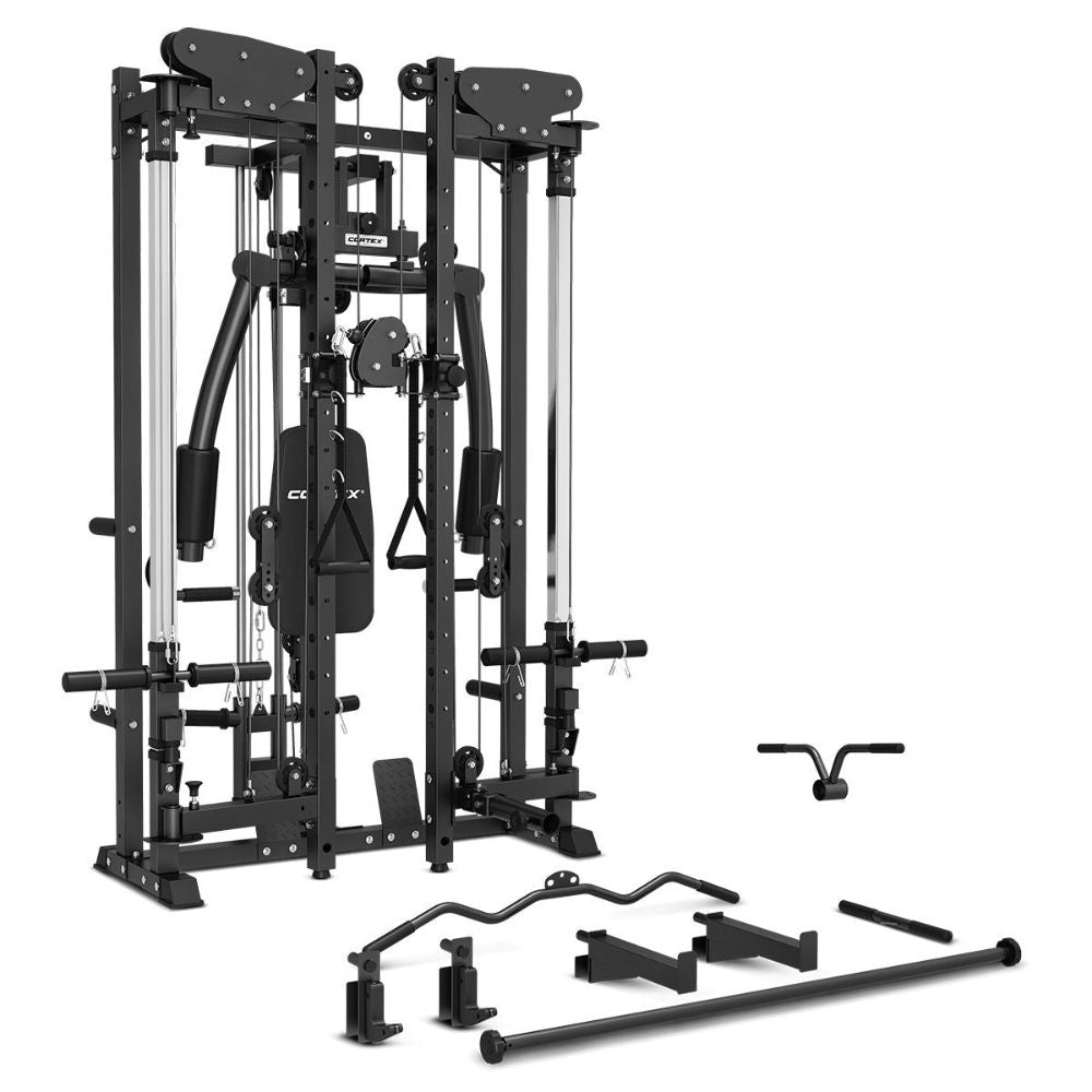 Cortex multi-functional gym equipment with various attachments for full-body workouts
