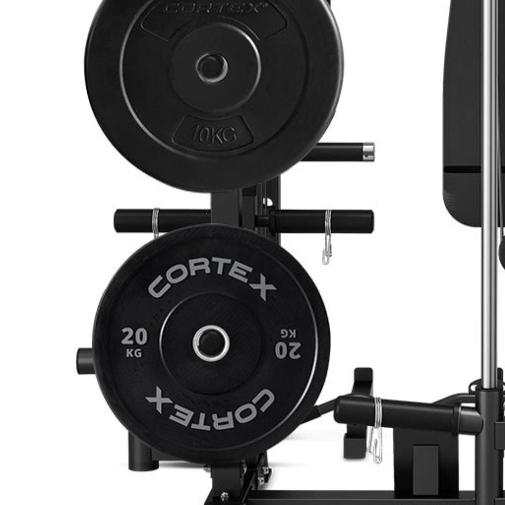 Cortex multi-gym machine with cables, bars, and attachments for full-body workouts